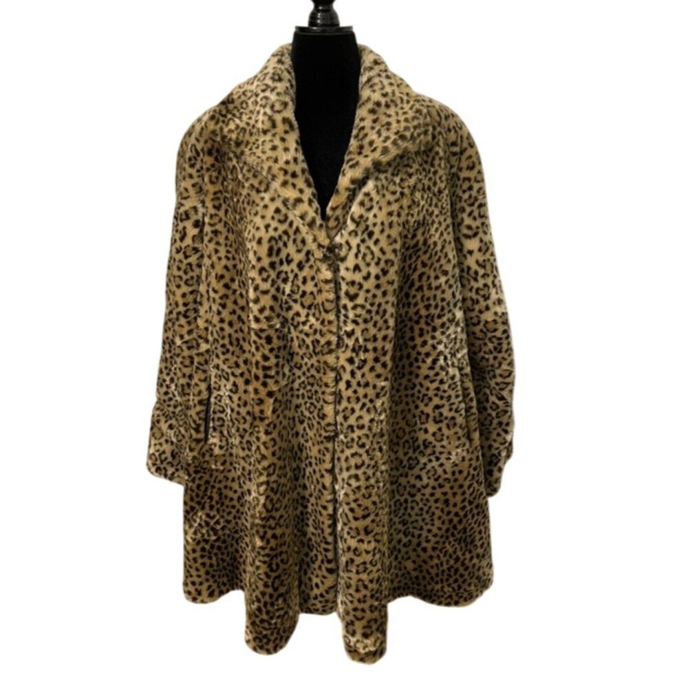 Vintage Gallery Faux Fur Leopard Swing Coat Jacket XS Oversized Fits Up to 2XL
